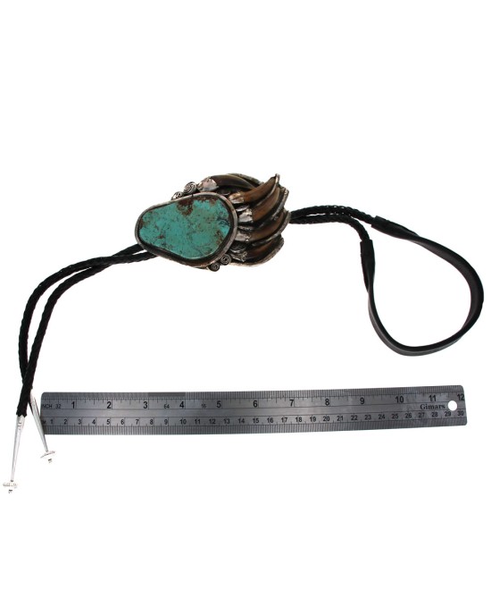 Large Navajo Sterling Silver Turquoise & Claw Bolo Tie